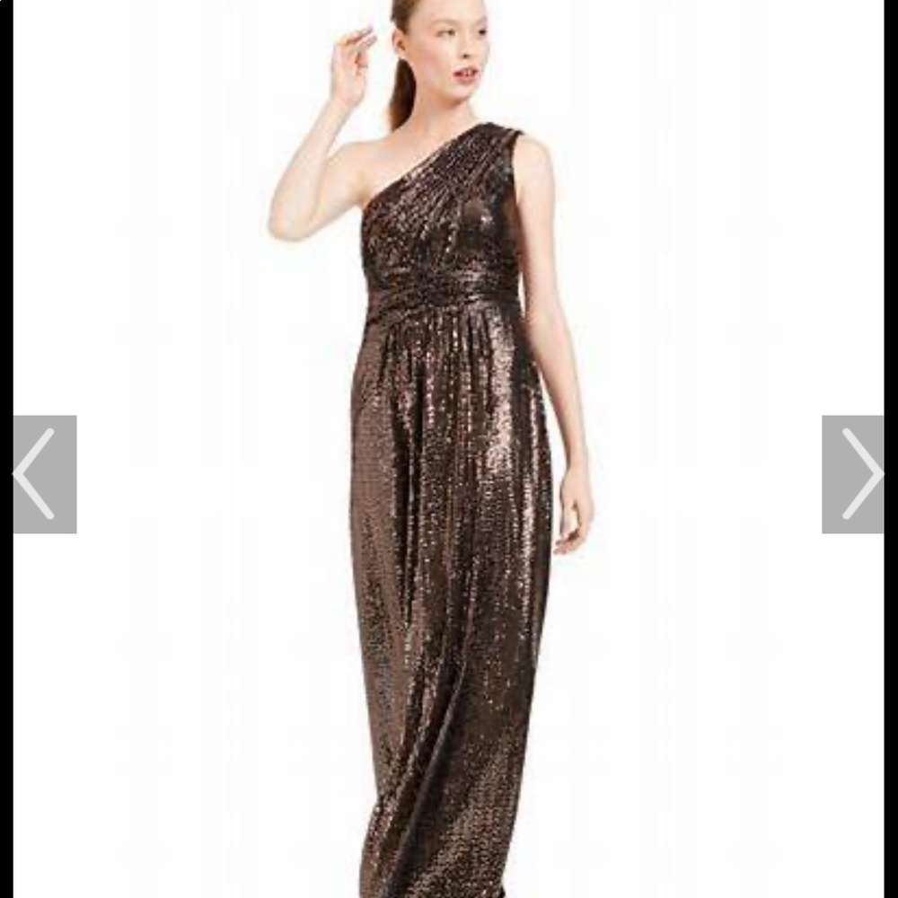 Gorgeous Shimmer Coppery One Shoulder Long Dress